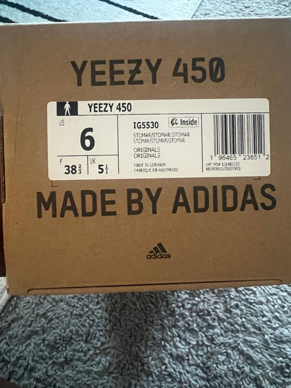 adidas Yeezy 450 Box in Brown Kraft with Black Print